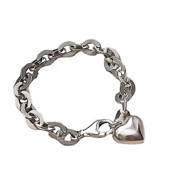 Sterling Silver Heart Charm Chain Link Bracelet - Picture 15 of 15